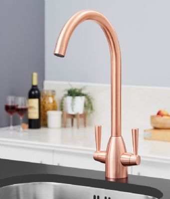 EVO RICHMOND COPPER MONO DUAL LEVER SWAN NECK KITCHEN SINK MIXER TAP with SWIVEL SPOUT, KTAP005CU EVO RICHMOND COPPER MONO DUAL LEVER SWAN NECK KITCHEN SINK MIXER TAP with SWIVEL SPOUT, KTAP005CU